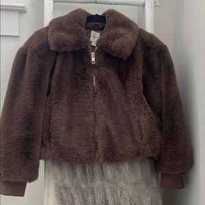 Maeve Anthropologie Brown  Faux Fur Zip Jacket